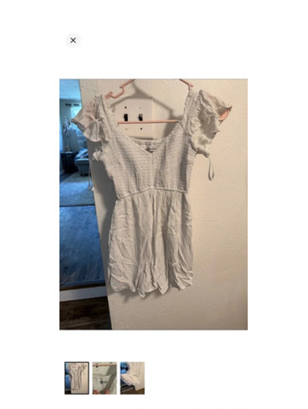 Hollister White Smocked Romper with Puff Sleeves